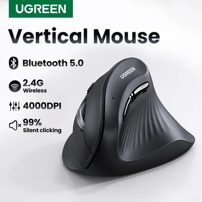 UGREEN 수직 마우스 무선 Bluetooth5.0 MacBook 태블릿 노트북 컴퓨터 PC 마우스 용 2.4G 인체 공학적 4000 인치 당 점 6 음소거 버튼