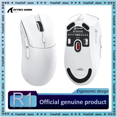 Attack Shark R1 게이밍 마우스 비용 효율적, 경량, 인체공학적, 조정 가능한 DPI, 무선/유선 듀얼 모드, 정밀